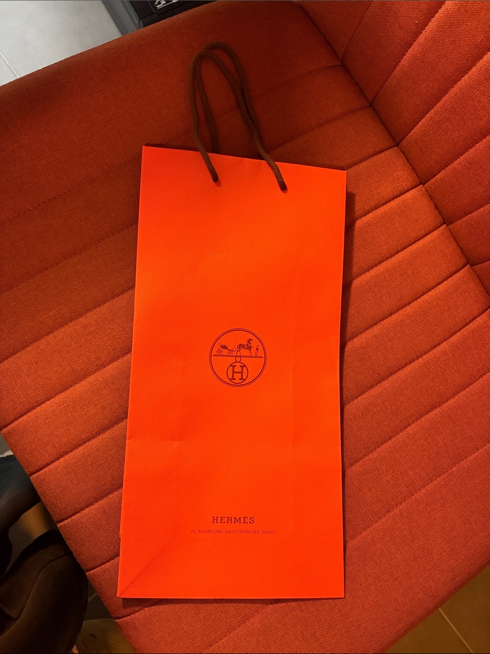 Hermes Orange Paper Satchel with Brown Handles